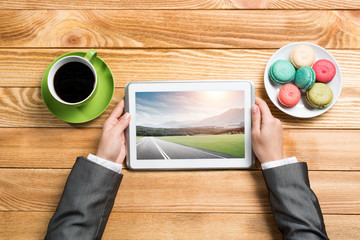 Businesswoman having coffee break