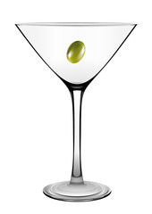 Martini glass with olive isolated on white. Vector.