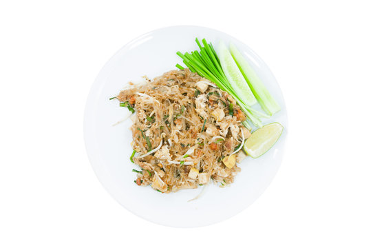 Pad thai  fried vermicelli food from thailand isolated on white background