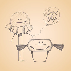 Sweet shop, candy store confectionery, cafe vector logo, icon