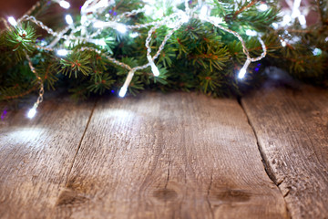 Christmas composition with  Christmas tree and garland