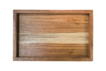 top view rectangle wood plate on white background
