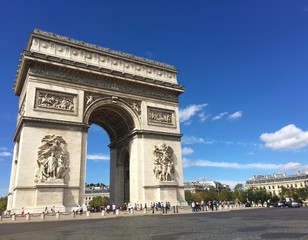 PARIS, FRANCE - AUGUST 28, 2016 : street view of the Triumphal Arch at the top of the Champs Elysees street