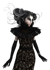 3D Rendering Fantasy Witch on White