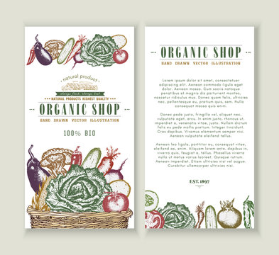 Vegetables market vector brochure design template.