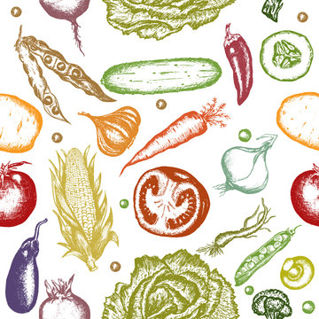 Fresh vegetables seamless pattern healthy eating
