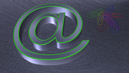 Obraz premium 3D Illustration.at email sign brushed metal with green edge