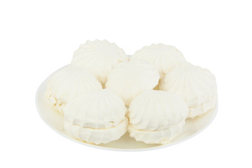 Delicious white vanilla marshmallow on plate on white