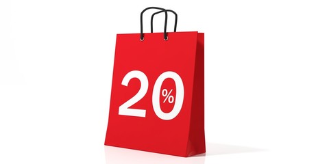 Discount symbol on shopping bag. 3d illustration