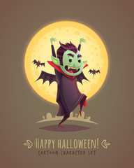 Funny scaring vampire. Halloween cartoon character concept. Vector illustration.