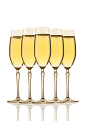 Glasses of sparkling champagne with bubbles white