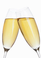 Glasses of sparkling champagne with bubbles white