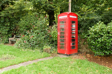 Typical british phone box in the picturesque village Altarnun in Cornwall.