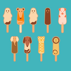Ice cream  animals  stylized vectorstyle Flat set
