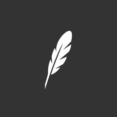 Feather logo. Vector icon on black background