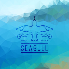 travel agency logo on polygon seascape background, seagull