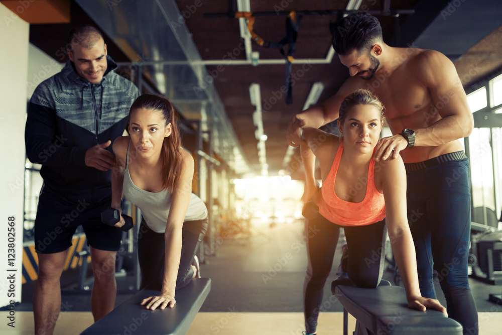 Wall mural team workout in gym