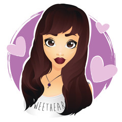 beautiful dark haired girl on purple background