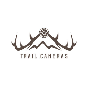 deer horns and trail camera vector design template
