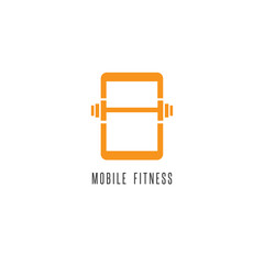 mobile fitness abstract illustration with phone and barbell