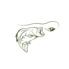 largemouth bass and lure vector design template