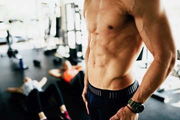 Attractive male torso in gym
