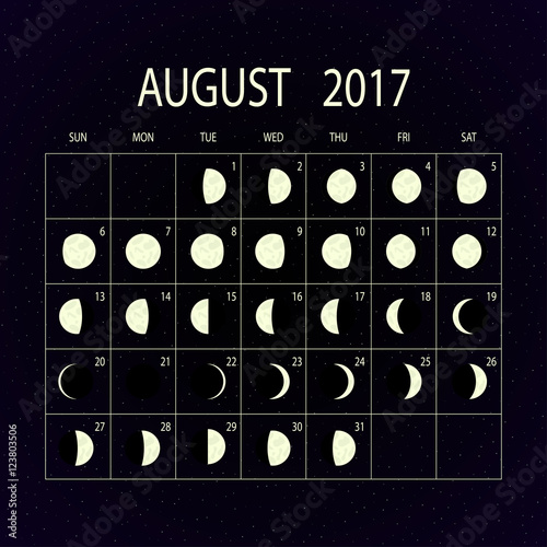  Moon Phases Calendar For 2017 August Vector Illustration Stock 