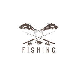vintage fishing vector design template with salmon