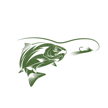 trout fish and lure vector design template