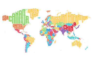 Obraz premium World map made of typographic country names