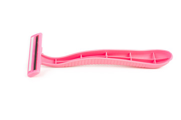 Pink disposable razor. On white, isolated background.