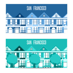 Obraz na płótnie Canvas San Francisco landmarks horizontal flat design vector banners