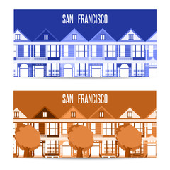 San Francisco landmarks horizontal flat design vector banners