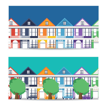 San Francisco landmarks horizontal flat design vector banners