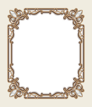 Rectangle gold jewelry frame with diamonds
