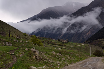 The village in a mountain valley. Digoriya, North Ossetia, North Caucasus, Russia.