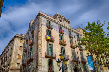 Fototapeta na wymiar Decorative house on Rambla street in Barcelona, Spain