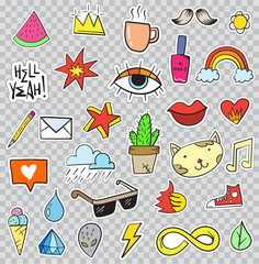 Set of Patches Elements like Flower, Heart, Crown, Cloud, Lips,