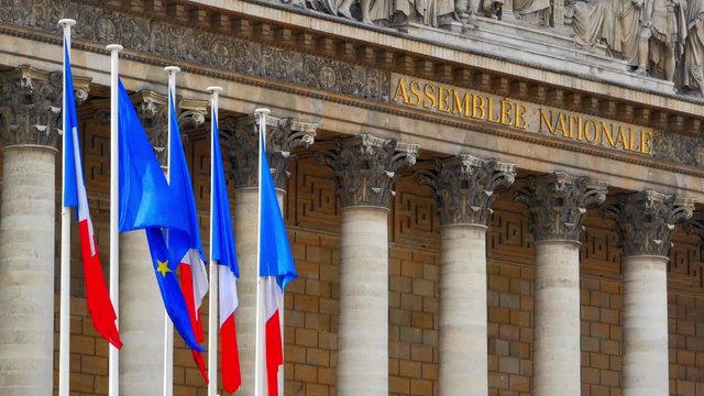 4K France Bourbon Assembly, Palais National, Paris Parliament Goverment Flags