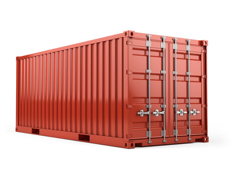 Red cargo freight shipping container against a white background. 3d render