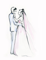 Elegant lady and man. Dance. Happy young lovers. Wedding ceremony