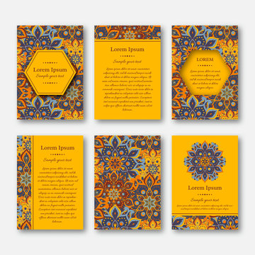 Set of cards, flyers, brochures, templates with hand drawn manda