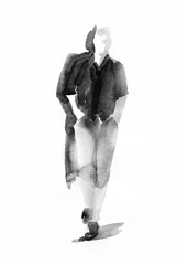 Wandcirkels Aquarel portret Stijl mode jonge man. Aquarel illustratie  © Anna Ismagilova