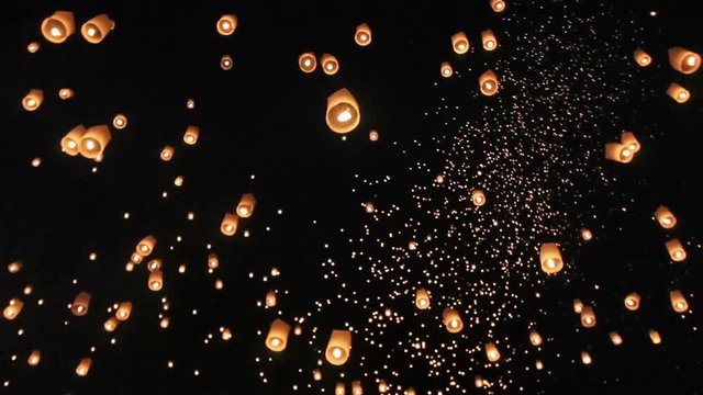 Floating Floating asian lanterns in ChiangMai ,Thailand
