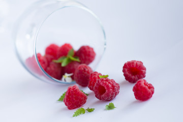 Ripe red raspberries. Very shallow depth of field.