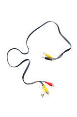 Red, white and yellow male cinch plugs, isolated on white background