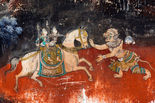 Ancient mural painting in Royal palace in Phnom Penh, Cambodia