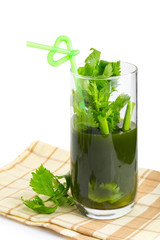 Smoothies celery on white back ground.
