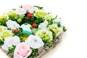 bouquet of paper flowers with chocolates inside. isolated on white background
