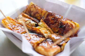 dessert style of fried roti with banana